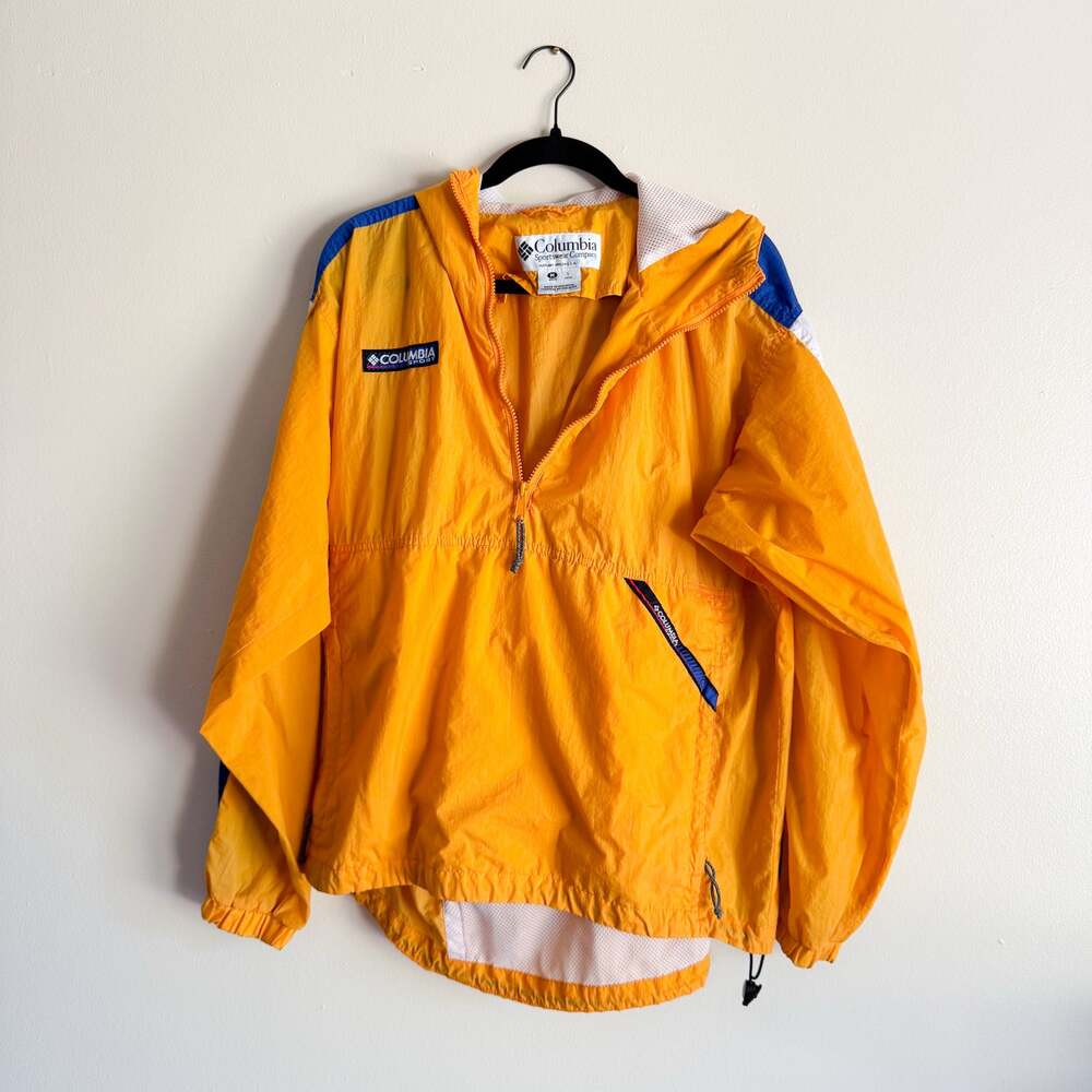 Vintage Columbia Yellow + Blue Windbreaker Hooded Jacket - Men's Large